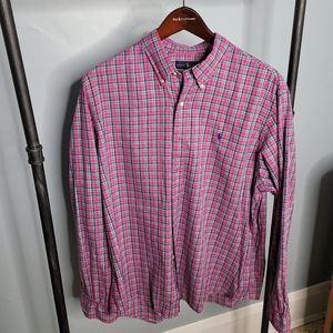 Pink plaid button-down polo XXL